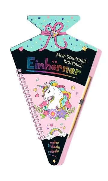 Cover: Mein Schulspaß-Kratzbuch Einhörner (in Schultüten-Form)