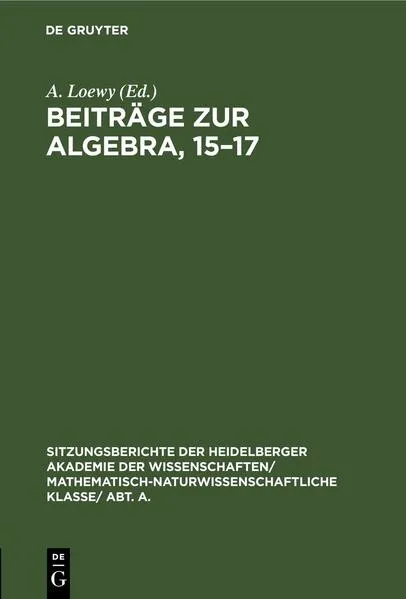Cover: Beiträge zur Algebra, 15–17
