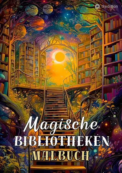 Cover: Magische Bibliotheken Fantasy Malbuch Fantasiewelt Bücher - Ausmalbilder für Stressabbau und Achtsamkeit Magische Sammlung von Fantasy-Welten rund um Bücher
