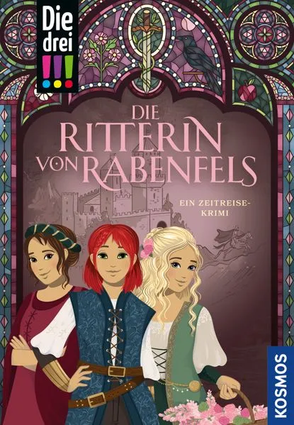 Cover: Die drei !!!, Die Ritterin von Rabenfels (drei Ausrufezeichen)