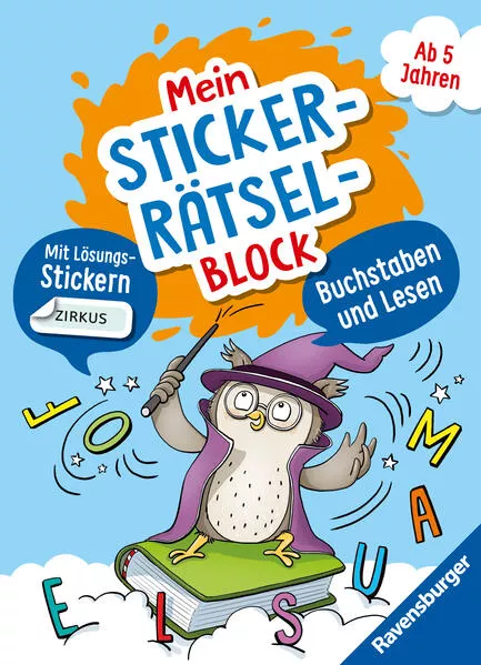 Cover: Ravensburger Mein Stickerrätselblock: Buchstaben für Kinder ab 5 Jahren - spielerisch Buchstaben und Lesen Lernen mit lustigen Übungen und Sticker-Spaß