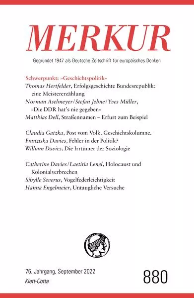 Cover: MERKUR Gegründet 1947 als Deutsche Zeitschrift für europäisches Denken - 9/2022
