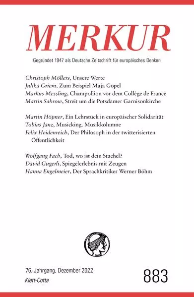 Cover: MERKUR Gegründet 1947 als Deutsche Zeitschrift für europäisches Denken - 12/2022