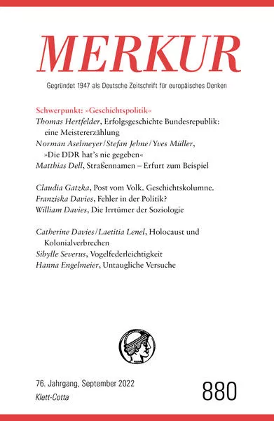 Cover: MERKUR Gegründet 1947 als Deutsche Zeitschrift für europäisches Denken - 9/2022