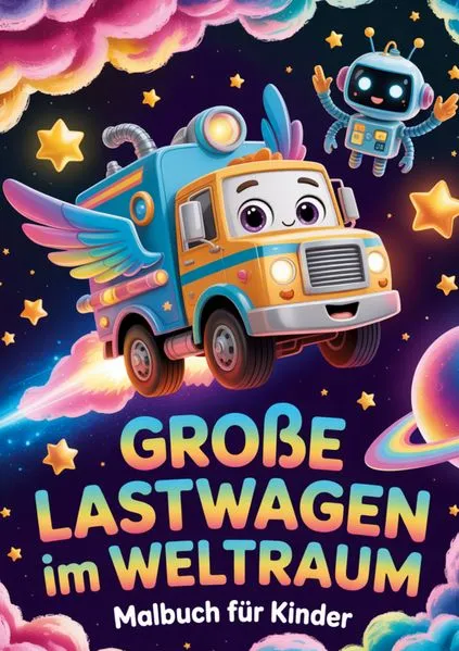 Cover: Große Lastwagen im Weltraum Malbuch für Kinder