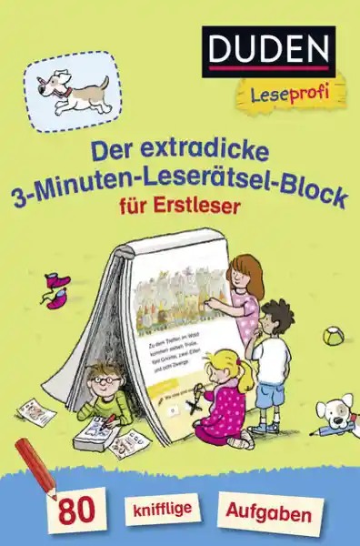 Cover: Duden Leseprofi – Der extradicke 3-Minuten-Leserätsel-Block für Erstleser