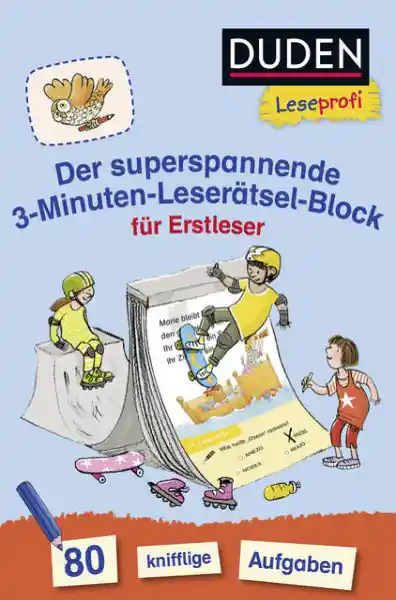 Cover: Duden Leseprofi – Der superspannende 3-Minuten-Leserätsel-Block für Erstleser