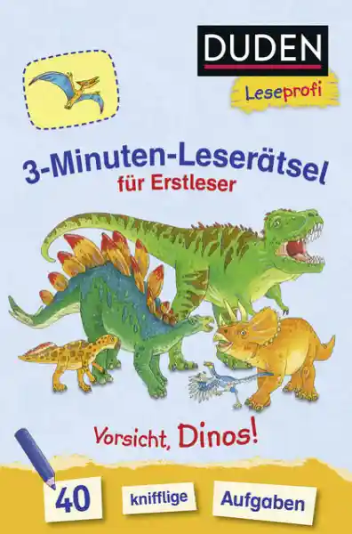 Cover: Duden Leseprofi – 3-Minuten-Leserätsel für Erstleser: Vorsicht, Dinos!
