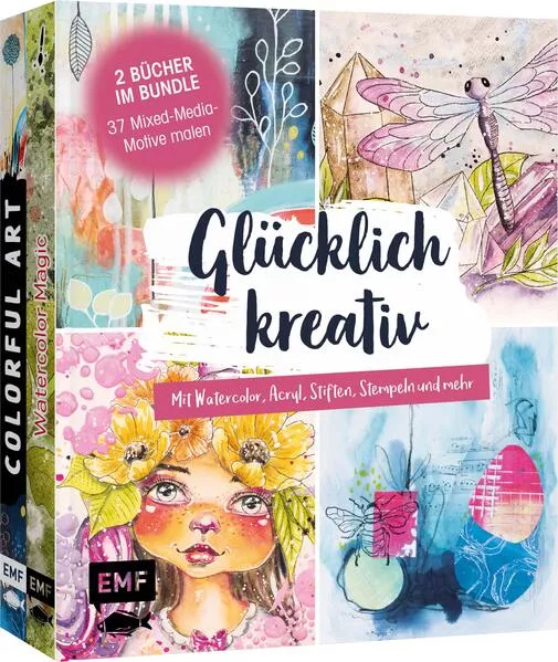 Cover: Glücklich kreativ – Zwei Bücher im Bundle: 37 Mixed-Media-Motive malen