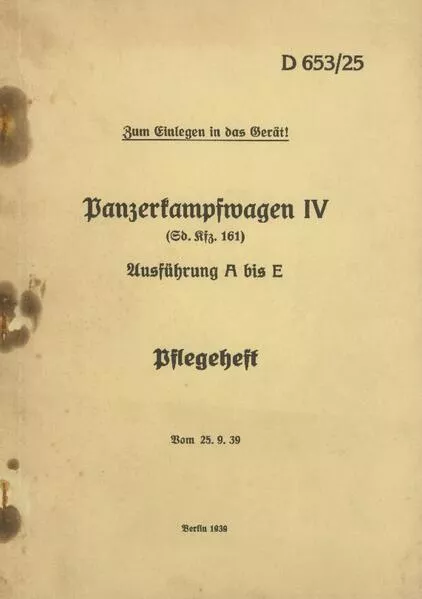 Cover: Panzerkampfwagen IV (Sd.Kfz. 161) Ausführung A bis E - Pflegeheft