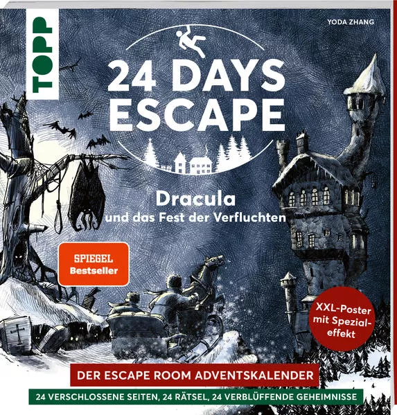 Cover: 24 DAYS ESCAPE – Der Escape Room Adventskalender: Dracula und das Fest der Verfluchten. SPIEGEL Bestseller