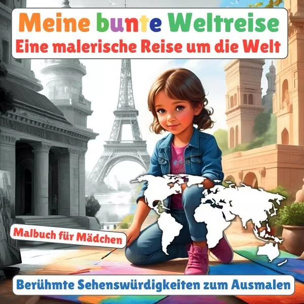 Cover: Meine bunte Weltreise: Malbuch für Mädchen (Berühmte Sehenswürdigkeiten zum Ausmalen)