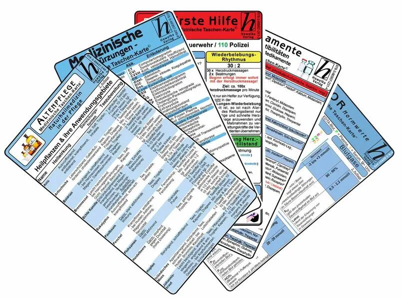 Cover: Altenpflege Karten-Set 2025 - Labor Normwerte, med. Abkürzungen, Medikamente - Haltbarkeit nach Anbruch, Erste Hilfe, Naturheilmedizin in der Pflege