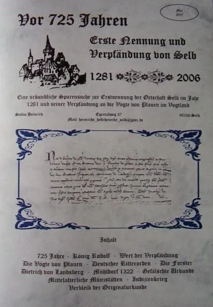 Cover: Vor 725 Jahren. Erste Nennung und Verpfändung von Selb 1281-2006