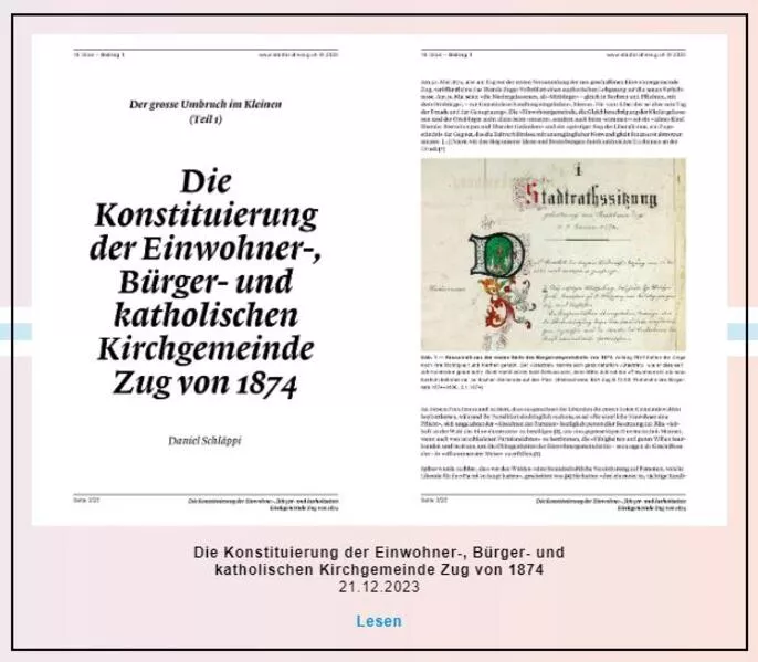 Cover: Die Konstituierung der Einwohner-, Bürger- und katholischen Kirchgemeinde Zug von 1874