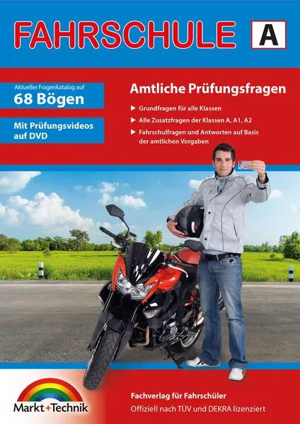 Cover: Führerschein Fragebogen Klasse A, A1, A2 - Motorrad Theorieprüfung original amtlicher Fragenkatalog auf 70 Bögen