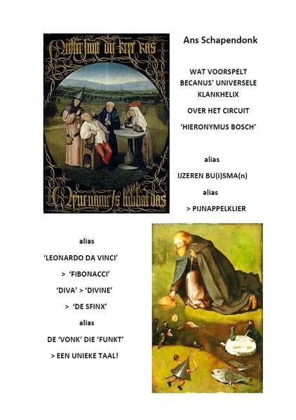 WAT VOORSPELT BECANUS’ UNIVERSELE KLANKHELIX OVER HET CIRCUIT ‘HIERONYMUS BOSCH’ alias IJZEREN BU(i)SMA(n) alias > PIJNAPPELKLIER alias ‘LEONARDO DA VINCI’ > ‘FIBONACCI’ > ‘DIVA’ > ‘DIVINE’ > ‘DE SFINX’
