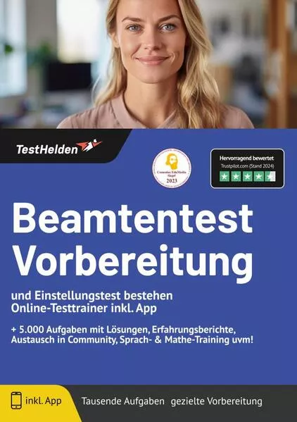Beamtentest Vorbereitung und Einstellungstest bestehen: Online-Testtrainer inkl. App I + 5.000 Aufgaben mit Lösungen, Erfahrungsberichte, Austausch in Community, Sprach- & Mathe-Training uvm!