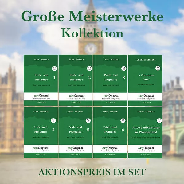 Cover: Große Meisterwerke Kollektion Softcover (Bücher + 8 MP3 Audio-CDs) - Lesemethode von Ilya Frank - Zweisprachige Ausgabe Englisch-Deutsch
