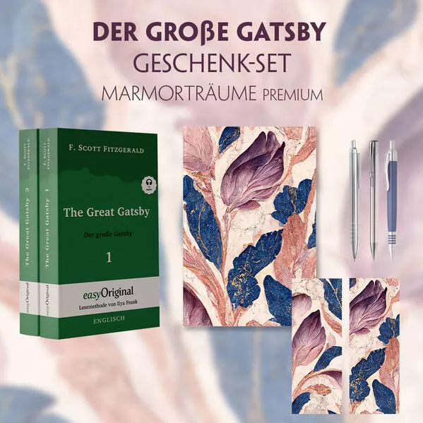 Der Große Gatsby Geschenkset - 2 Bücher (mit Audio-Online) + Marmorträume Schreibset Premium