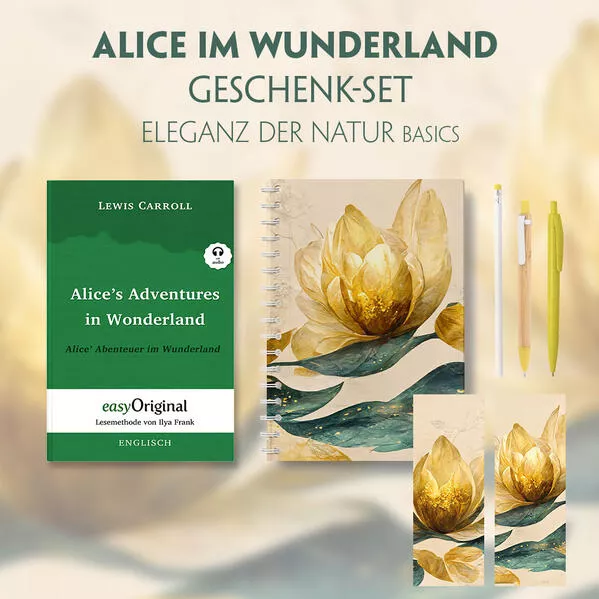 Alice im Wunderland Geschenkset (Softcover + Audio-Online) + Eleganz der Natur Schreibset Basics