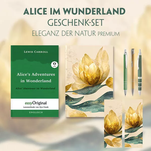 Alice im Wunderland Geschenkset (Softcover + Audio-Online) + Eleganz der Natur Schreibset Premium