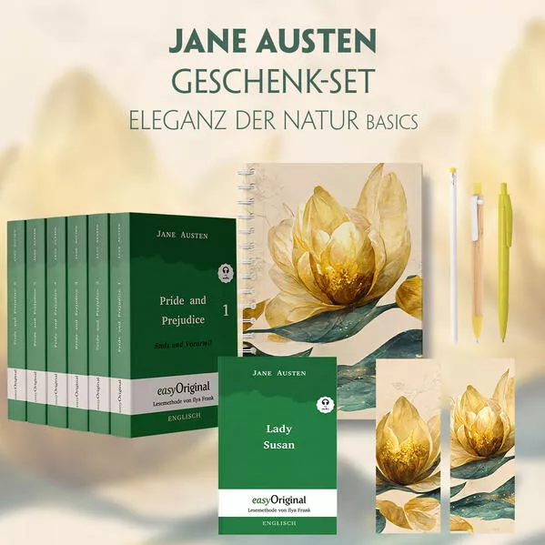 Cover: Jane Austen Geschenkset - 7 Bücher (Hardcover + Audio-Online) + Eleganz der Natur Schreibset Basics