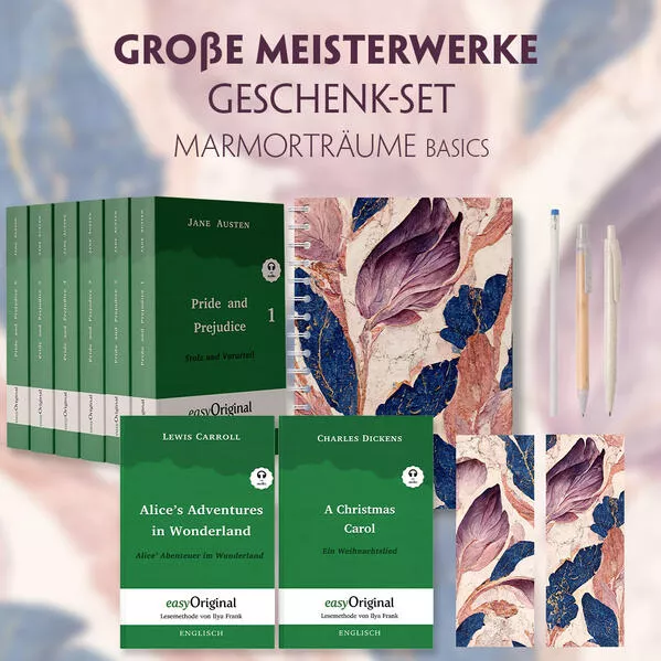 Cover: Große Meisterwerke Geschenkset - 8 Bücher (Softcover+ Audio-Online) + Marmorträume Schreibset Basics