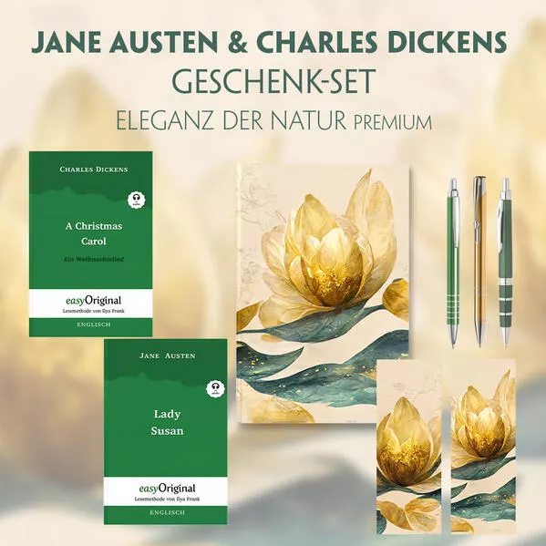 Cover: Jane Austen & Charles Dickens Geschenkset - 2 Bücher (Softcover+ Audio-Online) + Eleganz der Natur Schreibset Premium