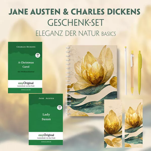 Cover: Jane Austen & Charles Dickens Geschenkset - 2 Bücher (Hardcover+ Audio-Online) + Eleganz der Natur Schreibset Basics