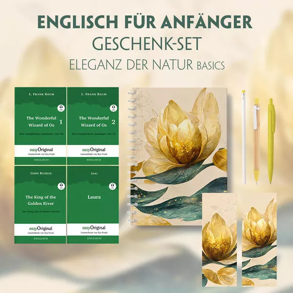 Cover: Englisch für Anfänger Geschenkset - 4 Bücher (mit Audio-Online) + Eleganz der Natur Schreibset Basics