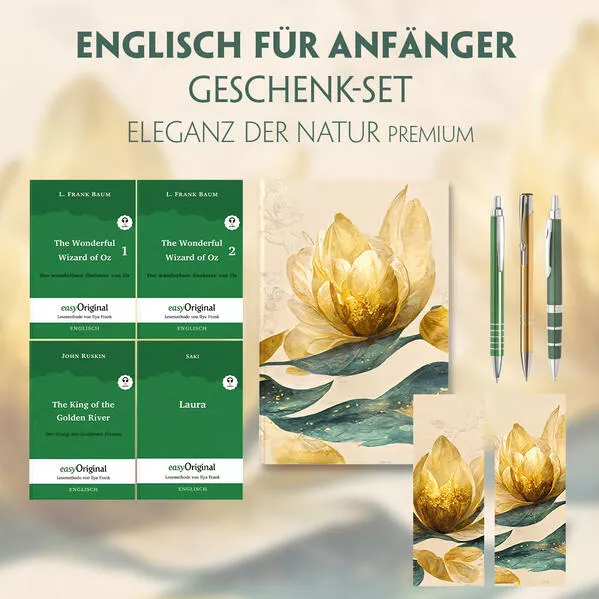 Cover: Englisch für Anfänger Geschenkset - 4 Bücher (mit Audio-Online) + Eleganz der Natur Schreibset Premium