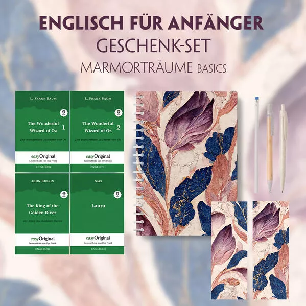 Cover: Englisch für Anfänger Geschenkset - 4 Bücher (mit Audio-Online) + Marmorträume Schreibset Basics