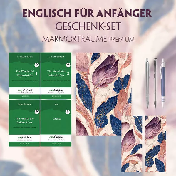 Cover: Englisch für Anfänger Geschenkset - 4 Bücher (mit Audio-Online) + Marmorträume Schreibset Premium