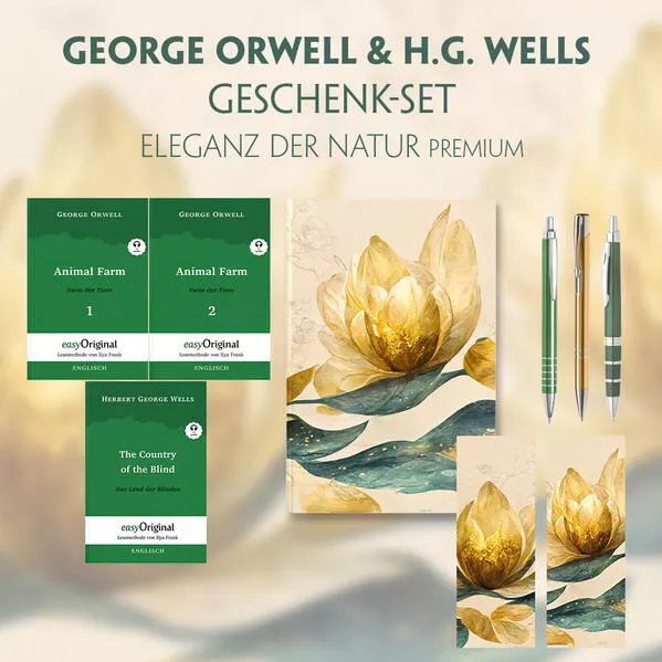 Cover: George Orwell & H.G. Wells Geschenkset - 3 Bücher (mit Audio-Online) + Eleganz der Natur Schreibset Premium