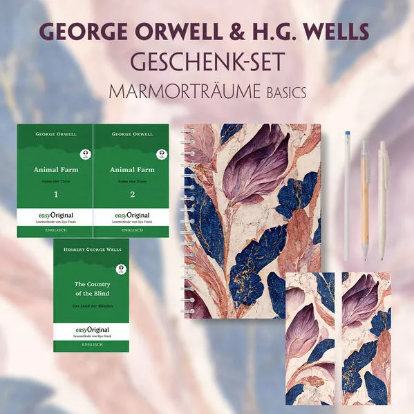 Cover: George Orwell & H.G. Wells Geschenkset - 3 Bücher (mit Audio-Online) + Marmorträume Schreibset Basics