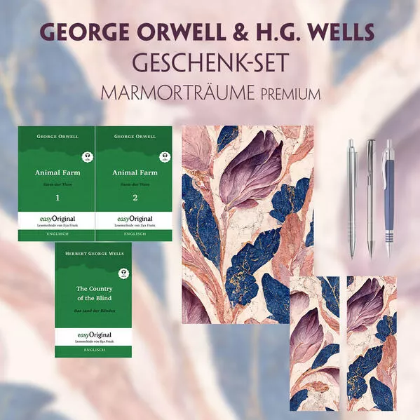 Cover: George Orwell & H.G. Wells Geschenkset - 3 Bücher (mit Audio-Online) + Marmorträume Schreibset Premium