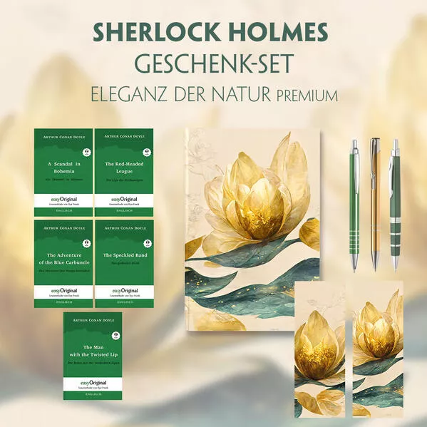 Cover: Sherlock Holmes Geschenkset - 5 Bücher (mit Audio-Online) + Eleganz der Natur Schreibset Premium