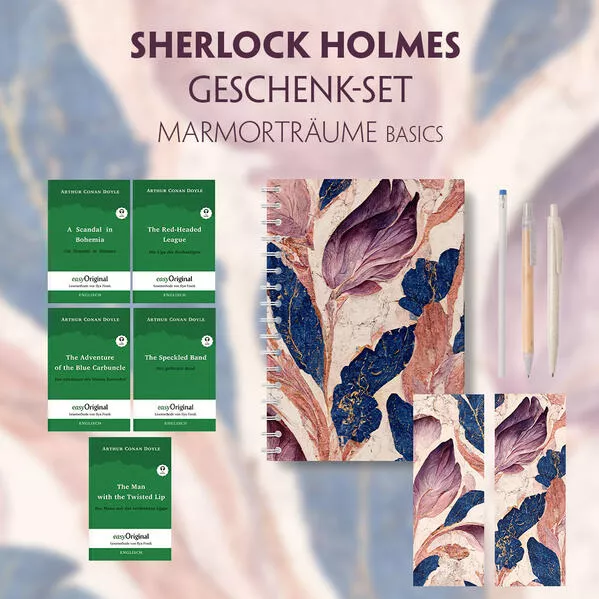 Cover: Sherlock Holmes Geschenkset - 5 Bücher (mit Audio-Online) + Marmorträume Schreibset Basics