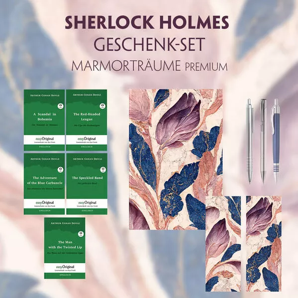 Sherlock Holmes Geschenkset - 5 Bücher (mit Audio-Online) + Marmorträume Schreibset Premium</a>