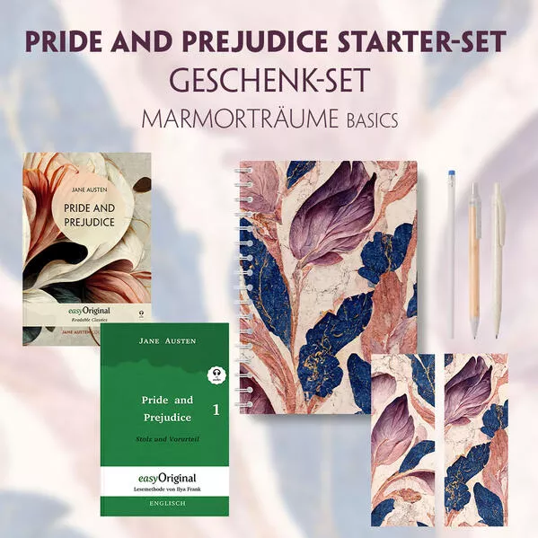 Cover: Pride and Prejudice Starter-Paket Geschenkset 2 Bücher (mit Audio-Online) + Marmorträume Schreibset Basics