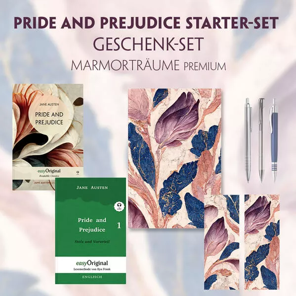 Cover: Pride and Prejudice Starter-Paket Geschenkset 2 Bücher (mit Audio-Online) + Marmorträume Schreibset Premium