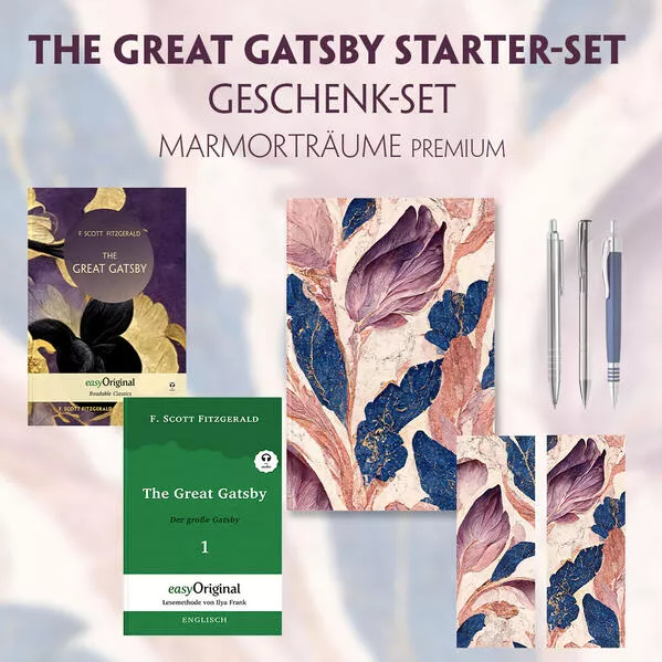 The Great Gatsby Starter-Paket Geschenkset 2 Bücher (mit Audio-Online) + Marmorträume Schreibset Premium
