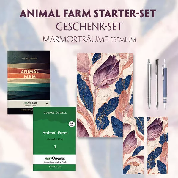Animal Farm Starter-Paket Geschenkset 2 Bücher (mit Audio-Online) + Marmorträume Schreibset Premium