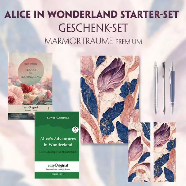 Cover: Alice im Wunderland Starter-Paket Geschenkset - 2 Bücher (mit Audio-Online) + Marmorträume Schreibset Premium