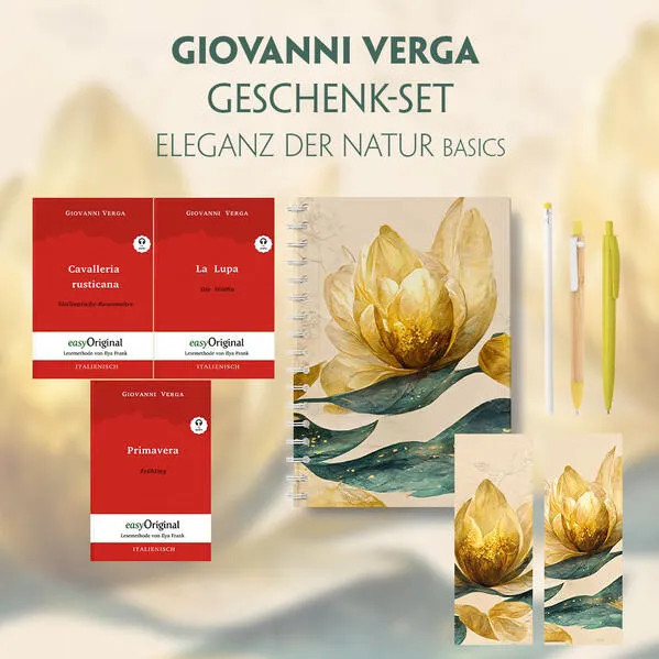 Cover: Giovanni Verga Geschenkset - 3 Bücher (mit Audio-Online) + Eleganz der Natur Schreibset Basics