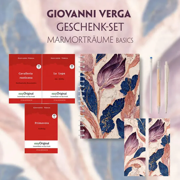 Cover: Giovanni Verga Geschenkset - 3 Bücher (mit Audio-Online) + Marmorträume Schreibset Basics