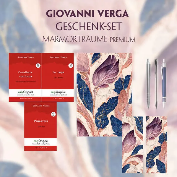 Cover: Giovanni Verga Geschenkset - 3 Bücher (mit Audio-Online) + Marmorträume Schreibset Premium