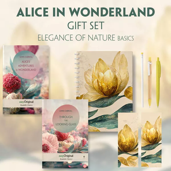 Alice in Wonderland Books-Set (with audio-online) Readable Classics Geschenkset + Eleganz der Natur Schreibset Basics