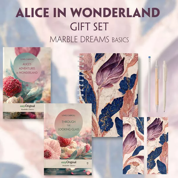 Alice in Wonderland Books-Set (with audio-online) Readable Classics Geschenkset + Marmorträume Schreibset Basics
